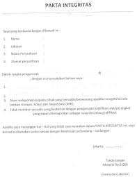 Dalam form pakta integritas itu disebutkan identitas pemilik atau penanggung jawab tempat usaha, yakni nama, tempat dan tanggal lahir, alamat, nik, nomor telepon/hp, nama badan usaha dan. Pakta Integritas Rizal Planner