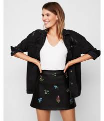 Black A Line Mini Skirt Mid Rise Minus The Leather Embroidered A Line Mini Skirt Black Women S 10 A Line Mini Skirt Mini Skirts Clothes