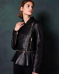 Ahfiraa Peplum Leather Jacket Leather Jacket Leather Jacket Black