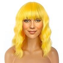 Amazon.com : LANICE Yellow Wig Short Bob Wigs with Bangs for Women Loose  Wavy Hair Shoulder Length Wigs Synthetic Colorful Wigs for Cosplay Daily  PartyUse(Yellow，12inch) : Beauty & Personal Care