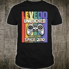 Share your love of video games with this video gamer 10th birthday top for video game players. Official Level 10 Unlocked Awesome 2010 Shirt Hoodie Tank Top And Sweater