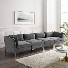 Flexform contemporary living room sofas: Ardent 4 Seater Performance Velvet Sofa Contemporary Modern Furniture Modway