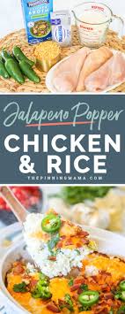So Good This Easy Jalapeno Popper Chicken And Rice Casserole Is Perfect For A Quick Weeknight M Jalepeno Recipes Jalapeno Popper Chicken Quick Weeknight Meals