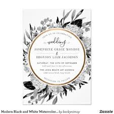 Modern Black And White Watercolor Floral Frame Invitation Floral Watercolor Black And Gold Invitations Black And White Wedding Invitations