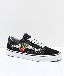 Black And White Checkered Vans Vans Old Skool Black White Checkered Floral Skate Shoes Zumiez In 2020 Vans Old Skool Leather Shoes Woman Vans Shoes