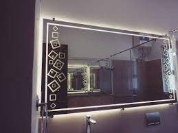 Etching your bathroom mirror doesn't require the highest level of artistic skill. Adding Light To Your Life The Bathroom Mirrors Are Backed With Etched Glass And Led Lighti Bathroom Mirror Design Led Mirror Bathroom Modern Bathroom Mirrors