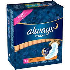 Always Maxi Overnight Pads With Wings Unscented Size 4 33 Ct Walmart Com In 2021 Always Maxi Always Maxi Pads Maxi Pad