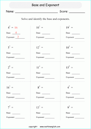 Identifying Base And Exponent Worksheet Exponent Worksheets 7th Grade Math Grade 6 Math Worksheets