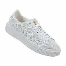 details about puma womens basket platform perf pl leather low top lace up white size 10 0