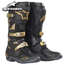 Black And Gold Motorcycle Boots Alpinestars Tech 10 Boots Black Gold Sport Bike Track Gear In 2020 Bike Boots Dirt Bike Boots Dirt Bike Gear