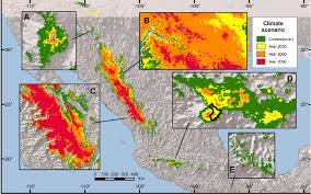 Mapped locations of areas predicted by the bioclimate model to lie...
