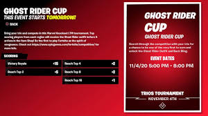 Fortnite's competitive season is always upon us, and even though we kind of just wrapped on the epic world cup, it's time for you to take another swing at glory—and cash payouts. Fortnite Ghost Rider Cup Start Time How To Get The Ghost Rider Skin Early