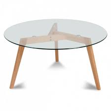 Table basse verre socle bois carré, (démontée) mdf, placage papier chêne, acier chromé, épaisseur verre 10 mm. Table Basse Ronde En Verre Bois Meuble De Salon Kotecaz Fr