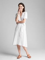 Gap Womens Wrap Midi Dress In Linen Cotton White Wrap Dress Midi Clothes Dresses