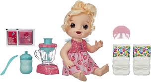 Amazon Com Baby Alive Magical Mixer Baby Doll Strawberry Shake With Blender Accessories Drinks Wets Eats Blonde Hair Toy For Kids Ages 3 And Up Toys Games