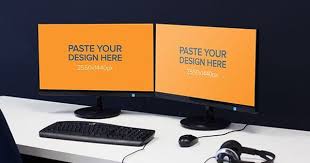Free Dual Monitor Workspace Psd Mockup Titanui Computer Mockup Mockup Psd Mockup Free Psd