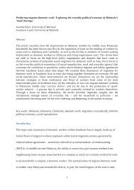 Employers are required to purchase a maid (fdw) security bond, medical hospitalization insurance before coming into singapore. Pdf Producing Migrant Domestic Work Exploring The Everyday Political Economy Of Malaysia S Maid Shortage