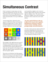 Color Theory Simultaneous Contrast Whenever Two Different Colors Come Into Direct Contact Their Similarities Seem To De Color Theory Color Lessons Theories