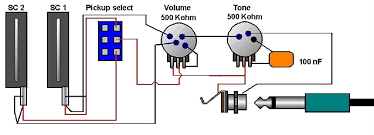 It shows the components of the circuit as simplified shapes, and the skill and signal links in the middle of the devices. Build Your Own Bass Guitar