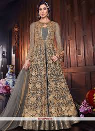 Net Floor Length Anarkali Suit In Grey In 2020 Patiyala Dress Anarkali Suits Floor Length Gown