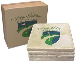These coasters make me smile! 4 X 4 Italian Botticino Marble Tumbled Stone Coasters Printglobe