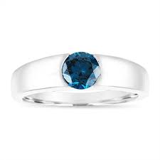 Discover the legendary cartier's diamond rings: Blue Diamond Mens Wedding Ring Mens Solitaire Ring Womens Engagement Ring 14k White Gold Handmade 0 75 Carat