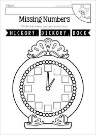 Hickory Dickory Dock Nursery Rhyme Worksheets And Activities Write The Missing Numbers On Nursery Rhymes Activities Nursery Rhymes Nursery Rhymes Preschool