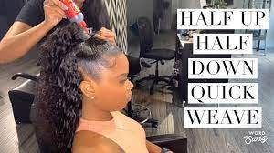 Half Up Half Down Quickweave Using Eco Styling Gel Youtube Quick Weave Hairstyles Half Braided Hairstyles Half Up Half Down Hair