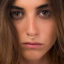 Gold Septum Ring, Tribal Septum, Stone Septum, Real Septum, Indian Nose  Ring, Cartilage Ring, Tragus Earring, Hex Hoop, Rook Ring, 18g