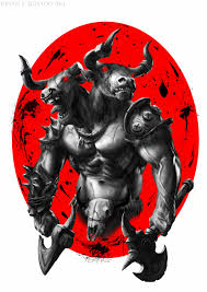 He's there to remind me that the savage can often be a guide, and best knows the way in dark places. Bryan F Rosado Art Two Headed Minotaur Warrior