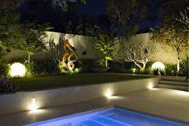 Grass Area Near Pool Branksome Tim Davies Landscaping Backyard Lighting Elegant Landscape Landscape Lighting Design