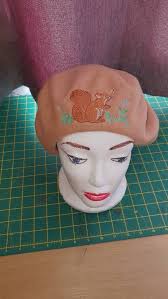 Cute Autumn Woodland Squirrel Embroidered Beige Beret