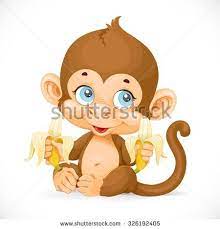 Cute Baby Monkey With Banana Isolated On A White Background Monkey Drawing Cute Cute Baby Monkey Monkey And Banana