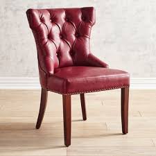 Hourglass Chesterfield Cordovan Red Vegan Leather Dining Chair With Espresso Wood Leather Wood Chair Leather Dining Chairs Leather Dining Room Chairs