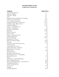 MEMBER DIRECTORY TABLE OF CONTENTS Category Page No (s).