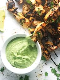 Try this with our savory slaw. Cilantro Lime Grilled Chicken Kabobs With Avocado Cilantro Garlic Dipping Sauce So Damn Delish