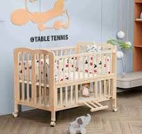 Natural Pine Wood Crib with Wheels WBB618 - Clafbebe