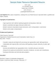 Sample Water Resource Specialist Resume Resume Water Resources Sample Resume