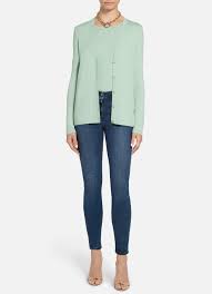 St john nordstrom knit blue jacket blazer womens size 6. St John Luxury Fine Gauge Rib Knit Cardigan In Sage Modesens