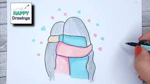 How to turn words bff into a cartoon for kids how to draw doodle. How To Draw Two Best Friends Hugging Bff Happy Drawings Youtube