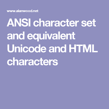 Ansi Character Set And Equivalent Unicode And Html Characters Unicode Equivalent Character