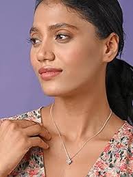 Clara 92.5 Sterling Silver White Gold Plated Heart Solitaire Pendant Chain  Necklace