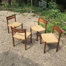 Four Set Moller Teak Dining Chairs Danish Vintage Mid Century Modern C 1969 Denmark Cord Rope Rush Teak Dining Chairs Dining Chairs Outdoor Furniture Sets