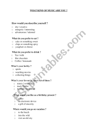 Our online birthday trivia quizzes can be adapted to suit your requirements for taking some of the top everyone wants something special for their birthday, what do you want for your special day? Quiz About Music Esl Worksheet By Lucky74