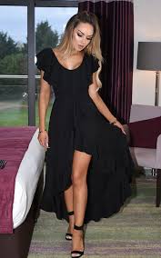 Celine Wrap Off The Shoulder Frill Dress Black By Missfiga