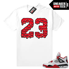 Fire Red 4s Jordan Sneaker Tees Shirts White 23 Drip V2 Jordan 4 Fire Red Sneaker Match Clothing