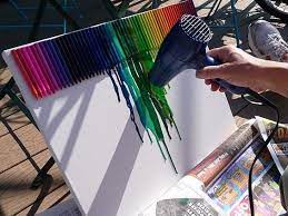 Dass man mit aquarellfarben auch auf anderen medien wie keilrahmen aluminium u a. Wanddeko Basteln Leinwand Pastellkreiden Haartrockner Schmelzen Geschmolzene Wachsmalkreide Geschmolzene Wachsmalkunst Basteln