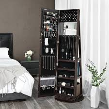 Songmics 360 Rotatable Jewelry Organizer Cabinet Armoire Lockable Higher Mirror Brown Ujjc62br Beautiful Cool Jewelry Jewelry Mirror Mirror Jewelry Storage Jewelry Cabinet