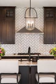 50 White Herringbone Backsplash Tile In Style White Kitchen In 2020 Backsplash With Dark Cabinets Kitchen Backsplash Designs Brown Kitchen Cabinets