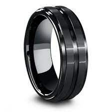 Mens Black Ceramic Ring With Carved Groove And Step Down Edges In 2021 Black Ceramic Ring Mens Wedding Rings Black Mens Wedding Rings